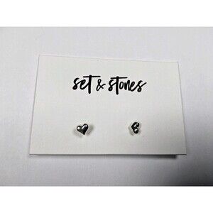 Set & Stones Cher Silvertone Heart Stud Earrings